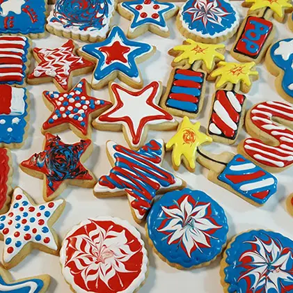 Red, white, and blue decorated sugar cookies