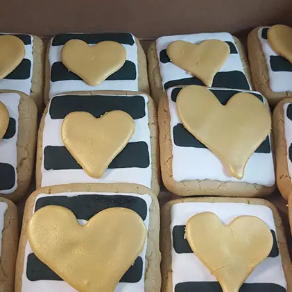 Heart cookies on black and white