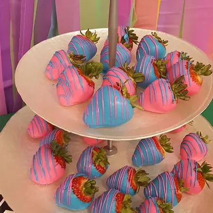 Pink and blue chocolate covered strawberries