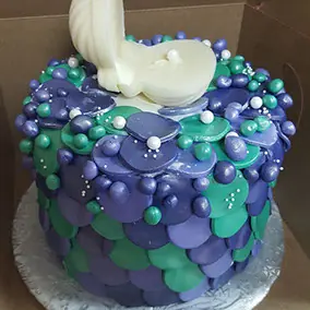 A purple and blue bubble cake
