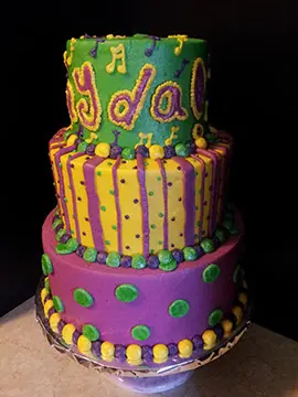 Purple and green striped tiers